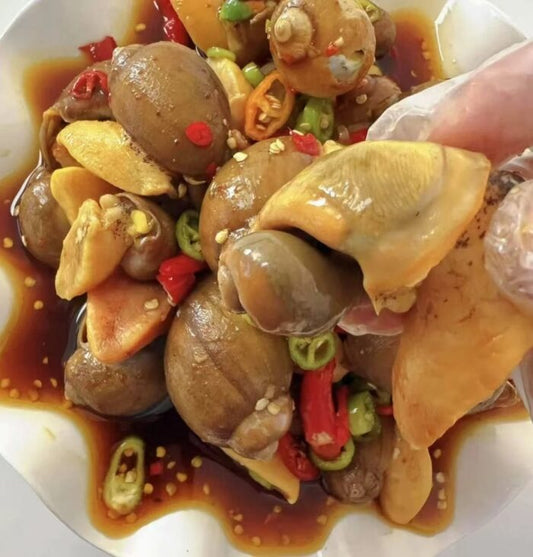 Sizzling Spicy Abalone Snails Buy one bucket, get one bucket free and a 350g taster pack.